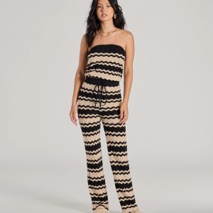 Stylish In Stripes Strapless Wide Leg Knit Jumpsuit