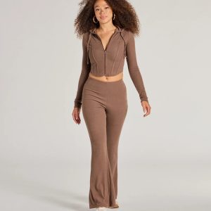 Feelin' Comfy Ribbed Knit Flare Pants