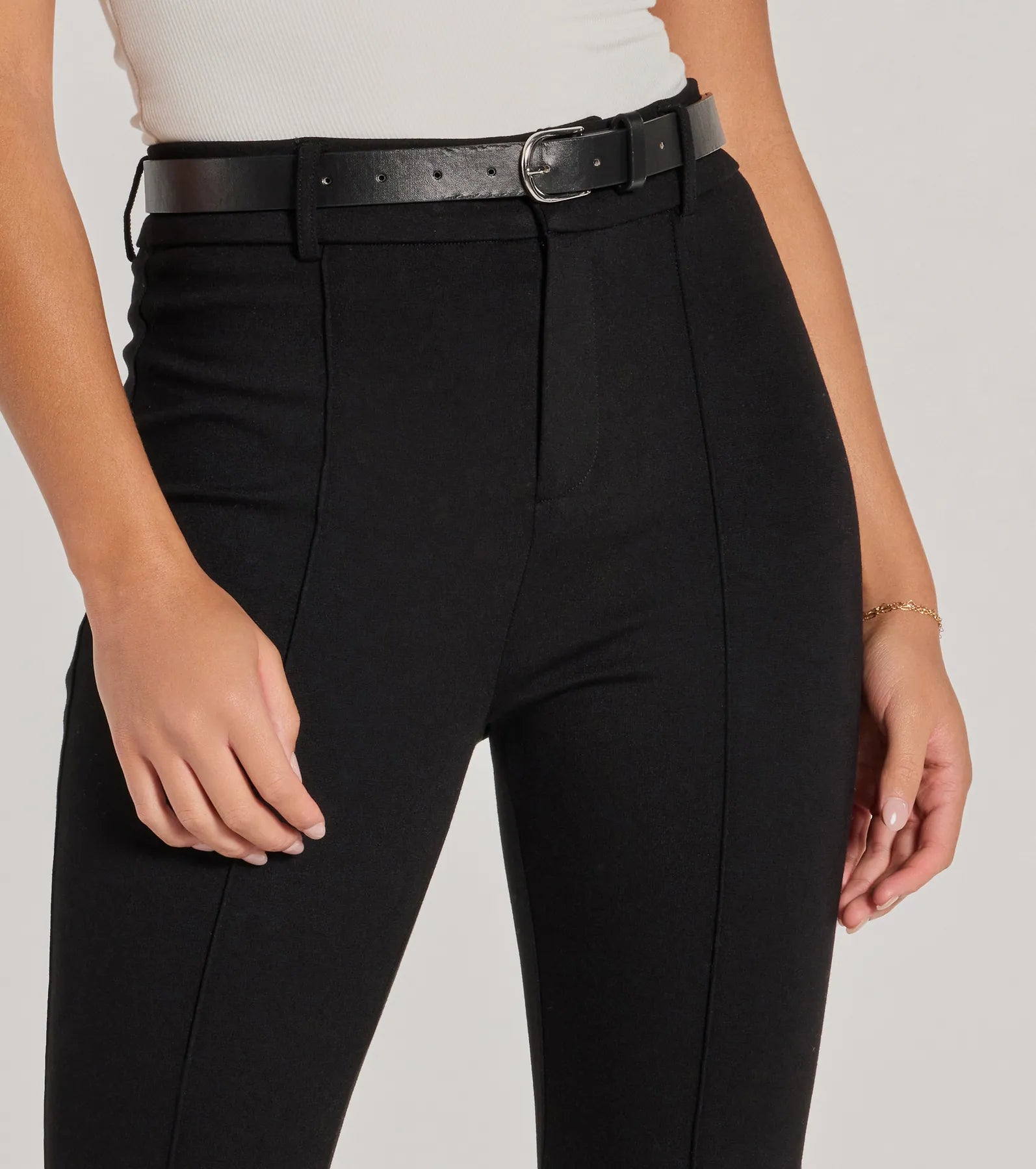 Modern Muse Ponte Knit Belted Tapered Pants - Image 3