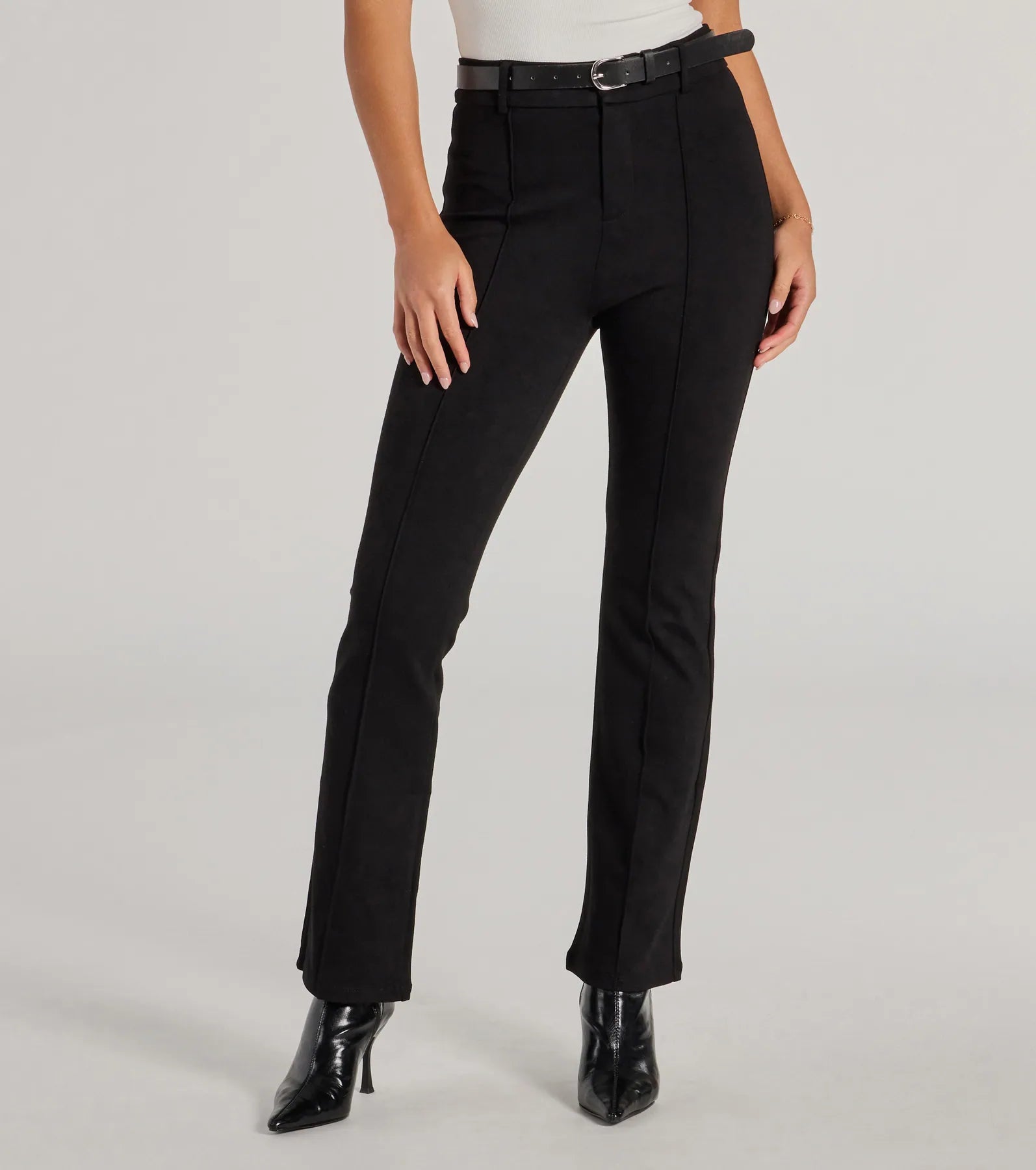 Modern Muse Ponte Knit Belted Tapered Pants - Image 4