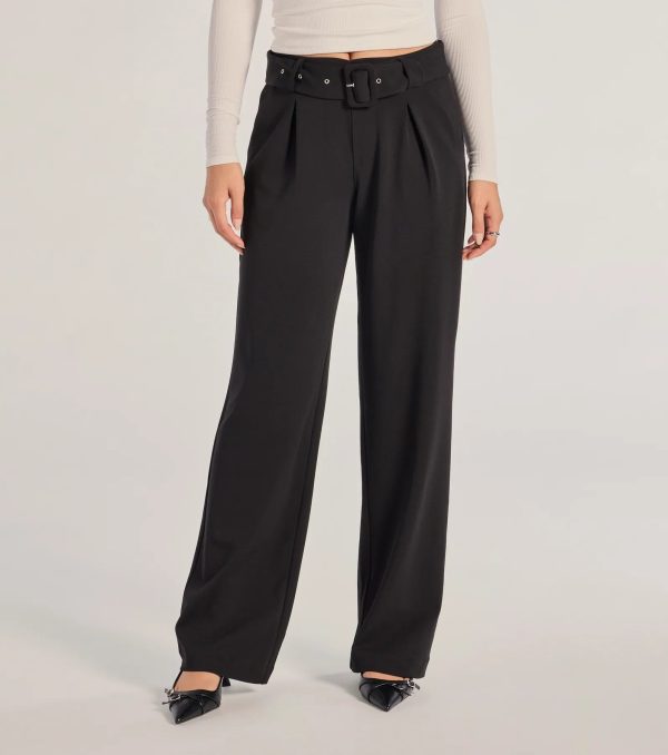 Sleek Impression Belted Straight-Leg Trouser Pants - Image 2
