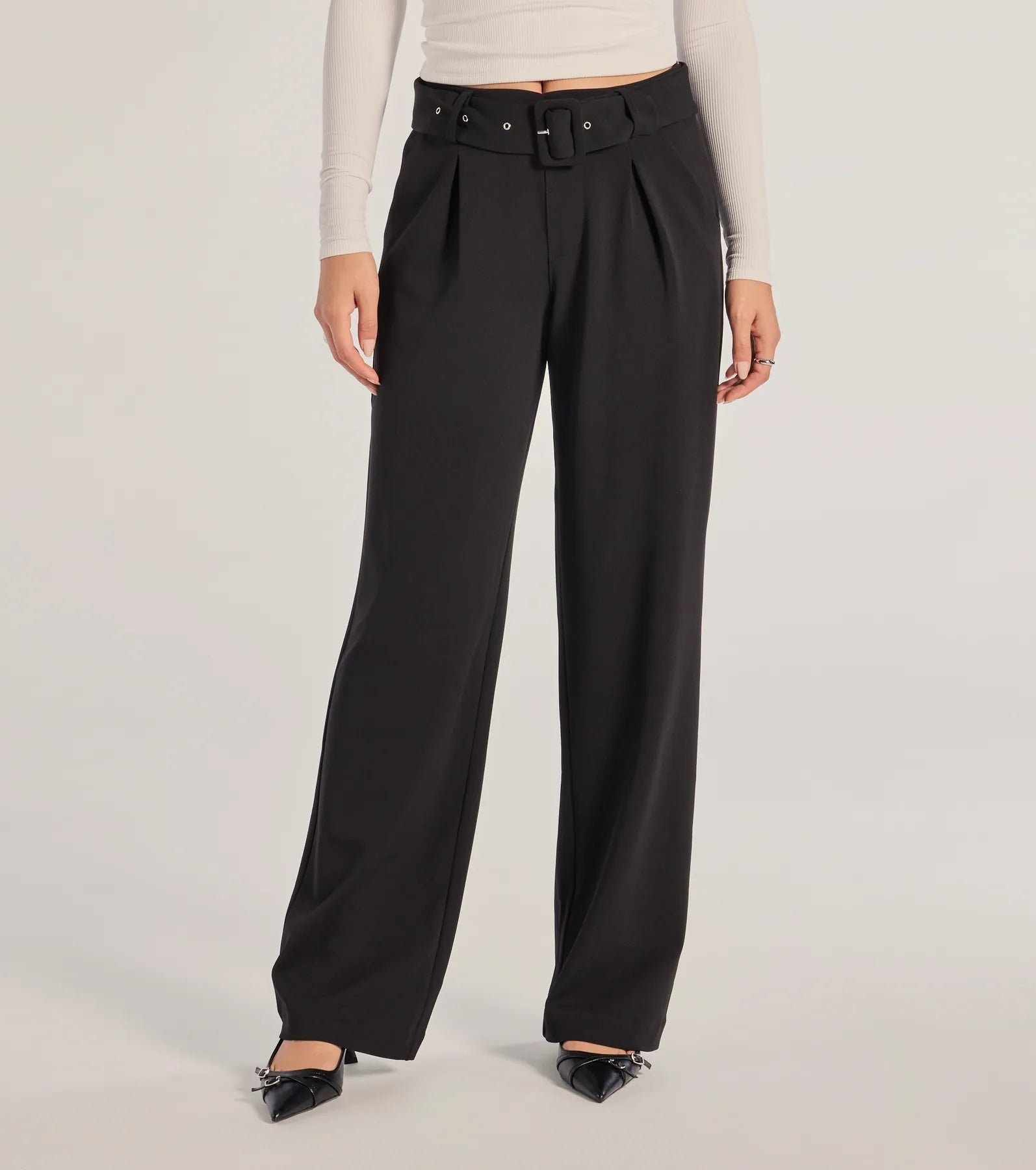 Sleek Impression Belted Straight-Leg Trouser Pants - Image 2