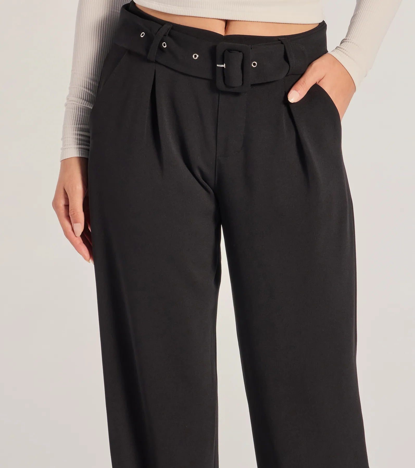 Sleek Impression Belted Straight-Leg Trouser Pants - Image 4