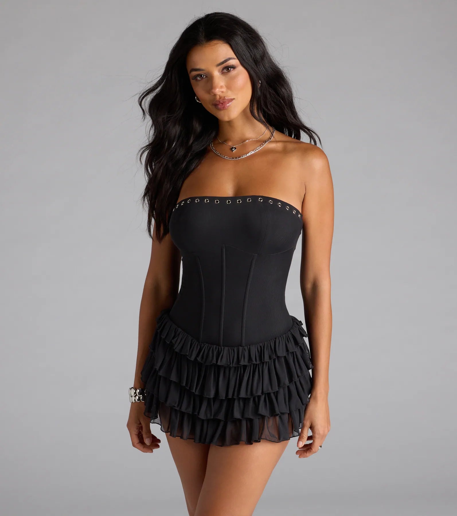 Edgy Allure Corset Drop Waist Romper - Image 2