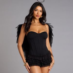 Playful Trouble Lace-Up Ruffle Romper