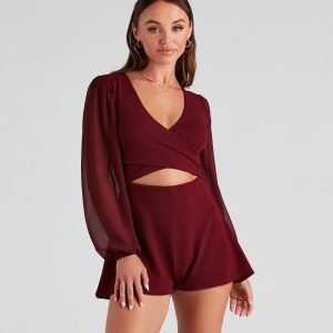 Pardon Me Crepe Faux Wrap Romper