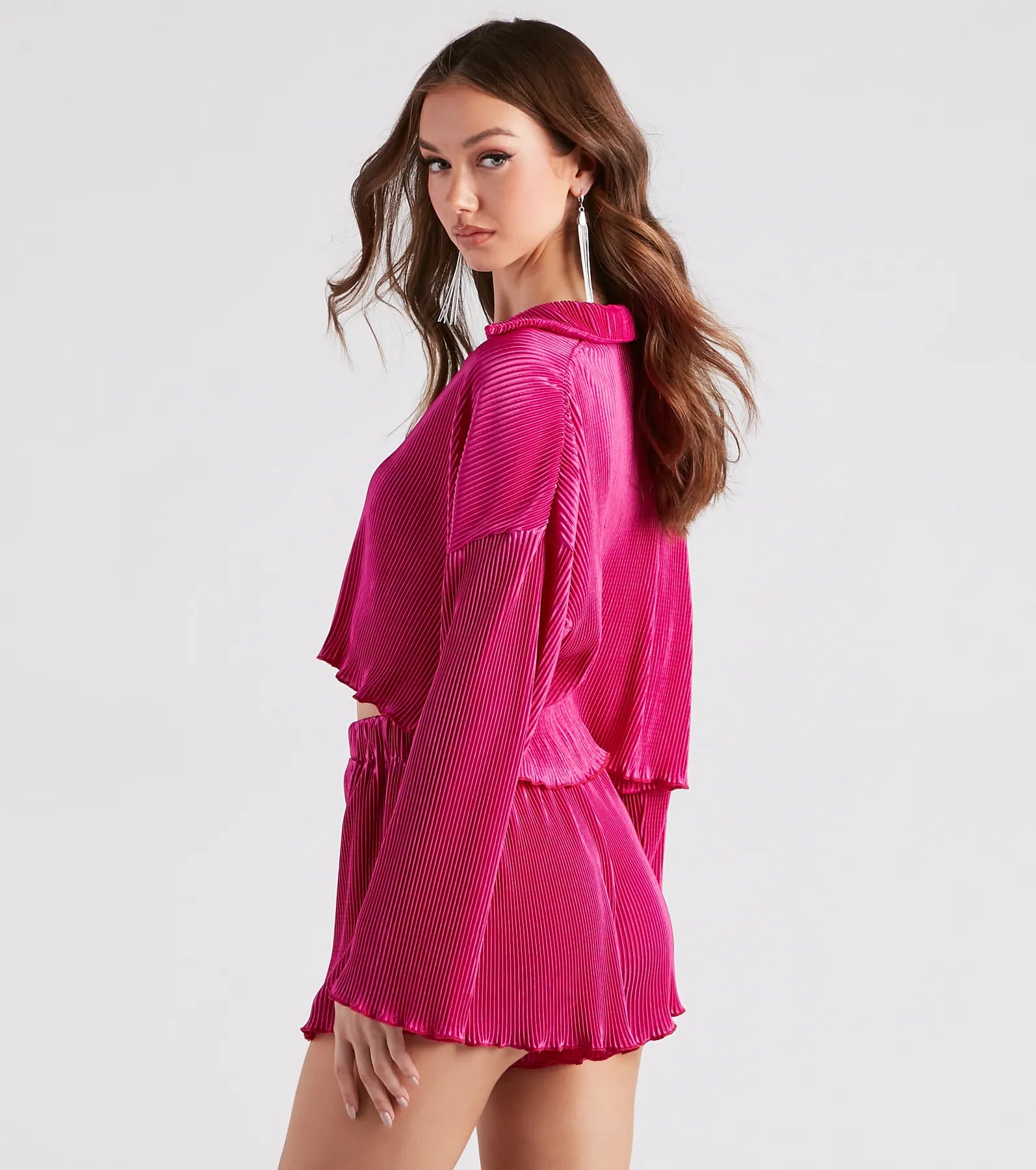 Just A Crush Satin Pleated Top And Shorts Set - Image 2