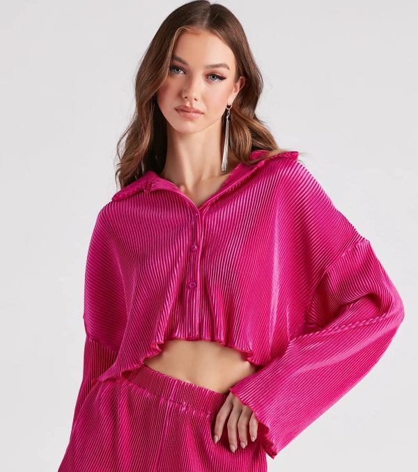 Just A Crush Satin Pleated Top And Shorts Set - Image 4