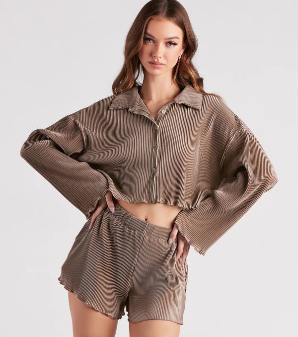 Just A Crush Satin Pleated Top And Shorts Set - Image 9