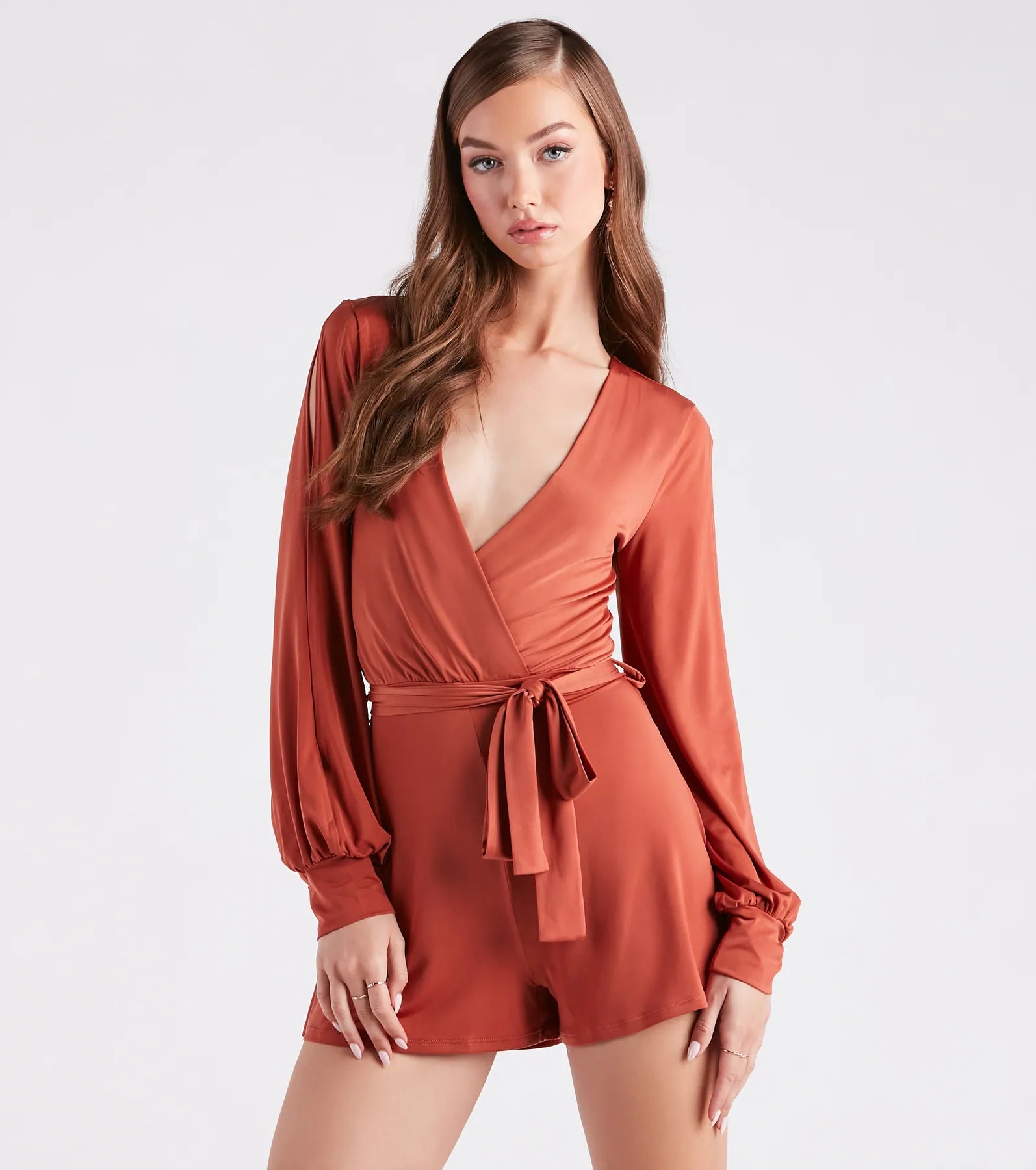 Sweet Talks Plunge Neck Split Sleeve Romper - Image 5