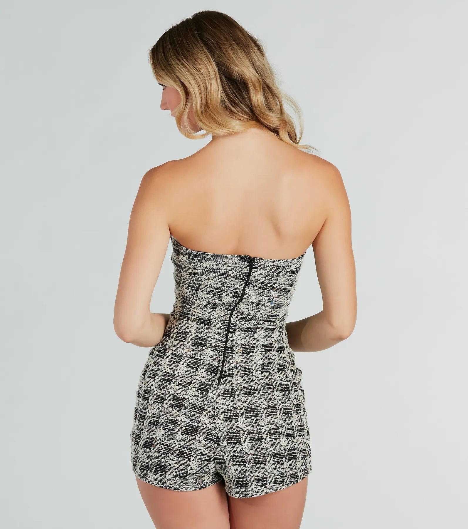 Posh On The Scene Strapless Plaid Skort Romper - Image 2