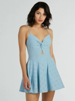 Sweet Life Twist Eyelet Lace Skater Romper