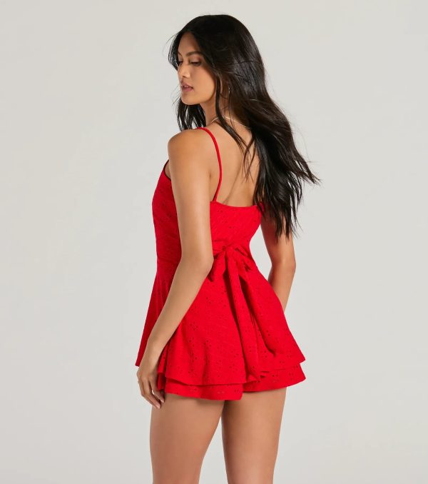 Adoring Style V-Neck Tie Eyelet Skater Romper - Image 2