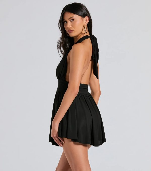 50s Icon Halter Plunge Neck Skater Romper - Image 6