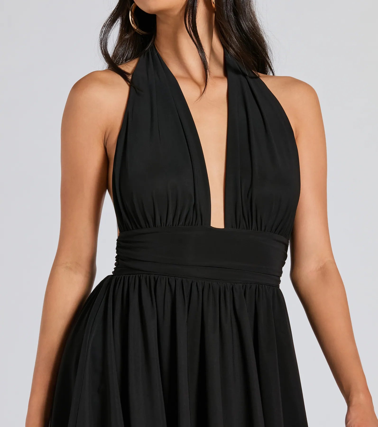 50s Icon Halter Plunge Neck Skater Romper - Image 7