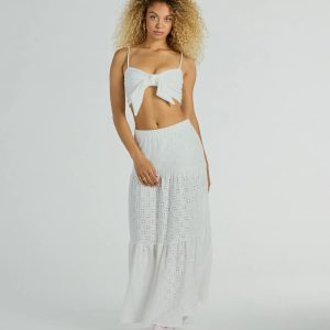 Spring Breeze Ruffled Eyelet Maxi Skirt