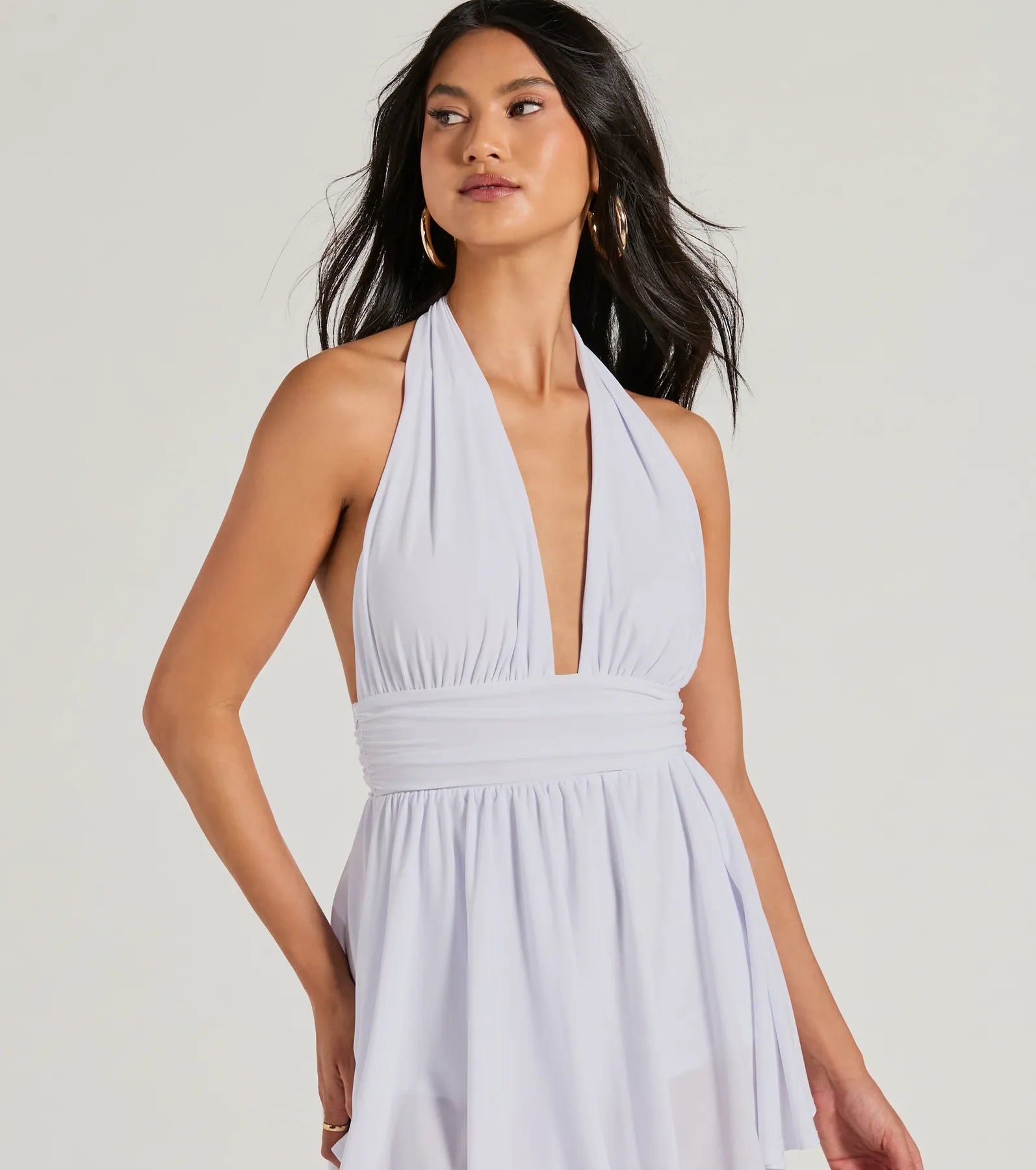 50s Icon Halter Plunge Neck Skater Romper - Image 3