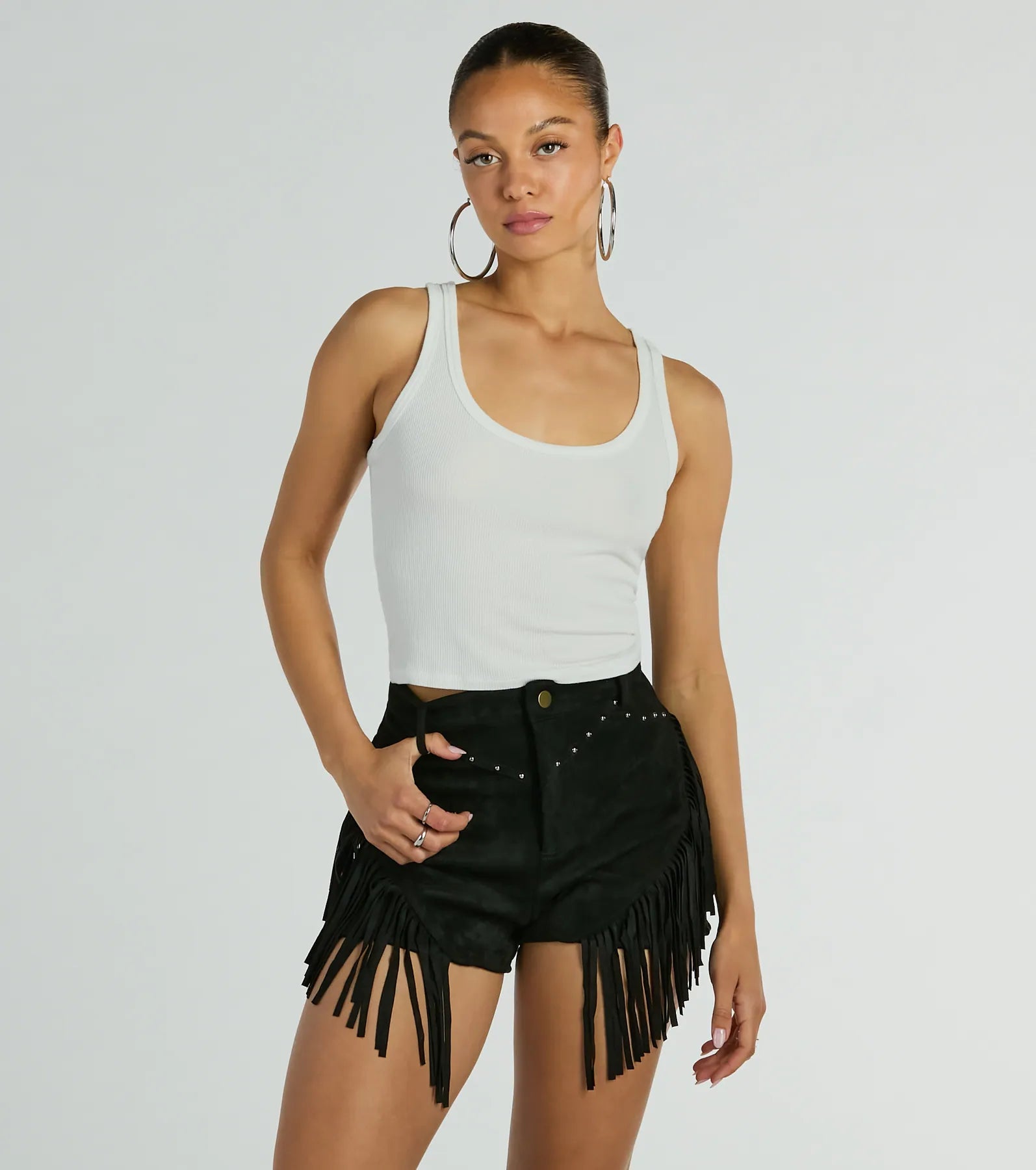The High Road High-Rise Fringe Faux Suede Shorts - Image 6
