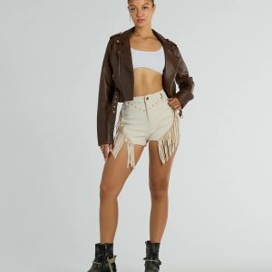 The High Road High-Rise Fringe Faux Suede Shorts