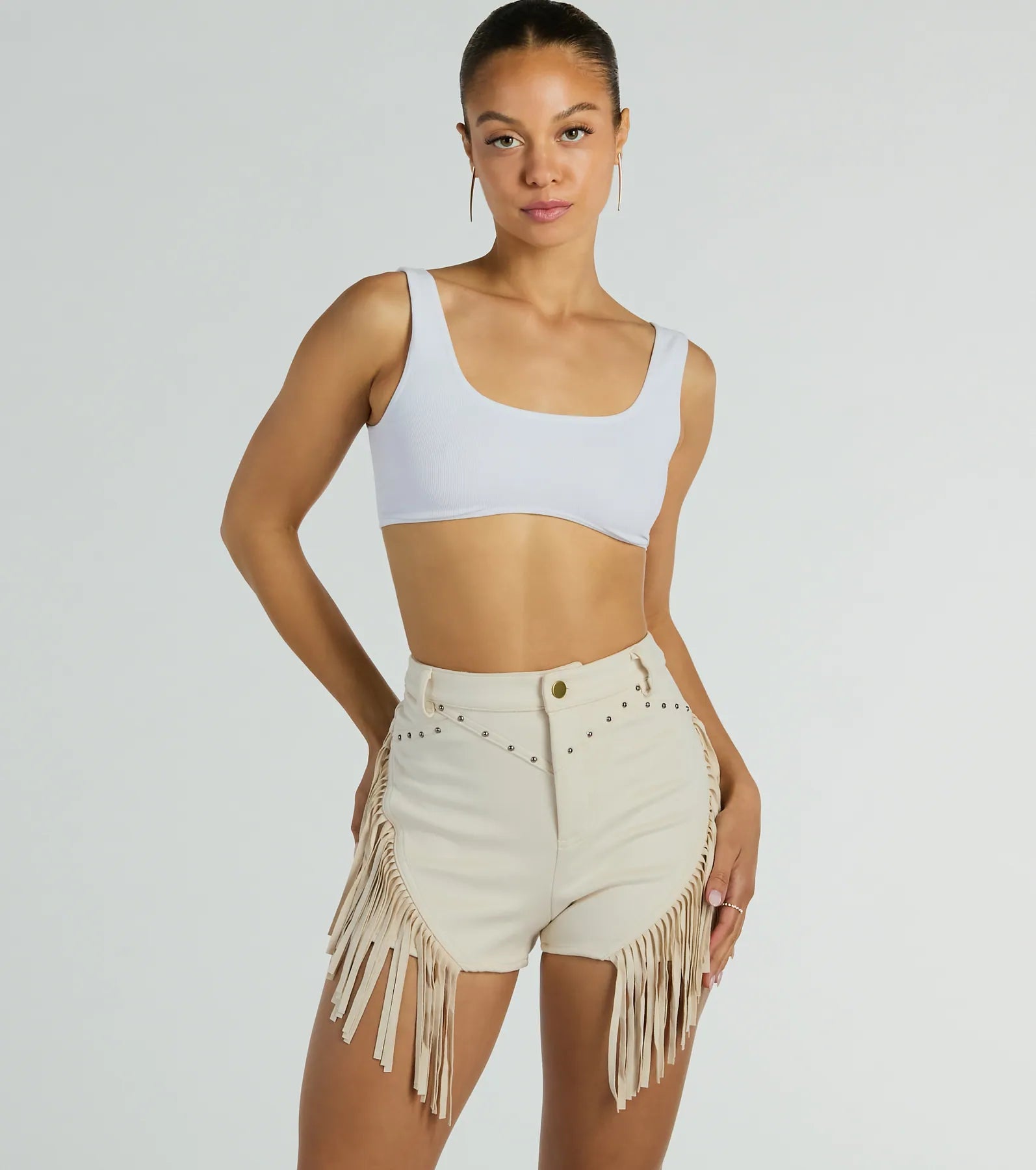 The High Road High-Rise Fringe Faux Suede Shorts - Image 3