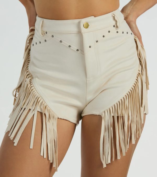 The High Road High-Rise Fringe Faux Suede Shorts - Image 4