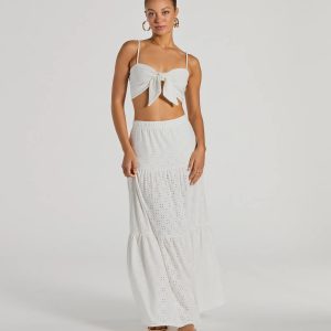 Vibe Of Summer High Rise Eyelet Maxi Skirt
