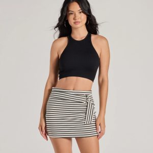 Effortless Vibing High-Rise Belted Striped Ponte Skort