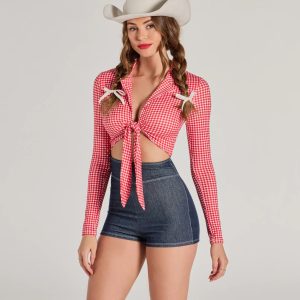 Rodeo Cowgirl Gingham Tie-Front Romper