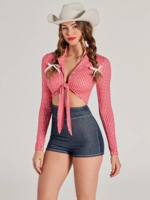 Rodeo Cowgirl Gingham Tie-Front Romper