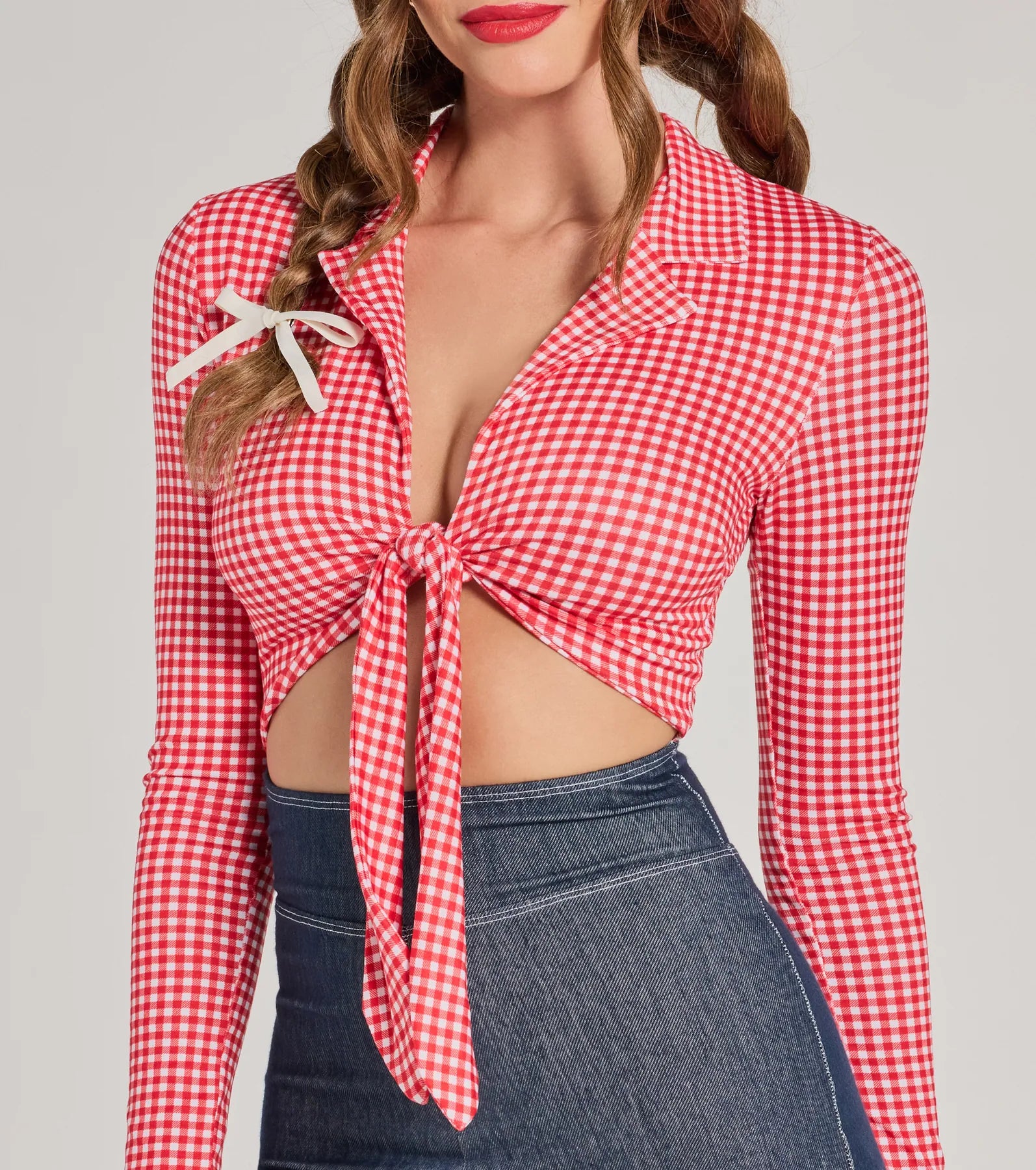 Rodeo Cowgirl Gingham Tie-Front Romper - Image 4