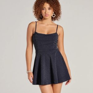 Take Me Dancing Cowl Neck Skater Glitter Romper