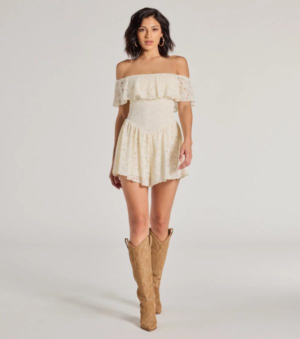 Boho Lace Off-The-Shoulder Drop Waist Romper - Image 3