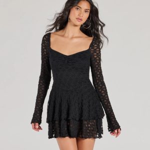 Feel The Romance Long Sleeve Lace Skater Romper