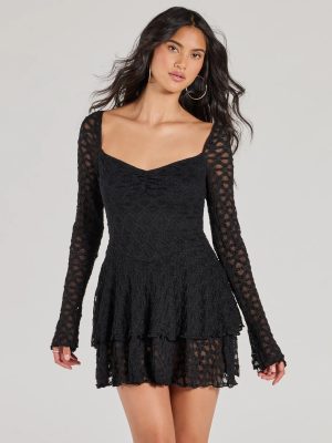 Feel The Romance Long Sleeve Lace Skater Romper