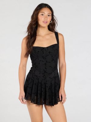 Flirty Instinct Flocked Floral Velvet Ruffle Romper