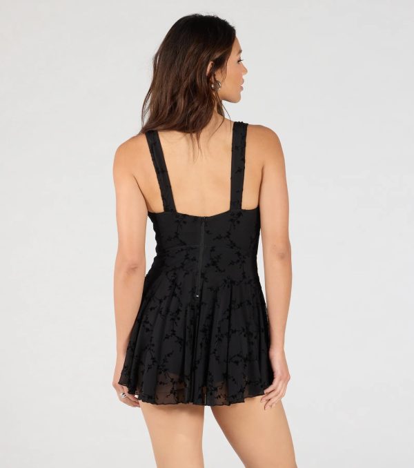 Flirty Instinct Flocked Floral Velvet Ruffle Romper - Image 2