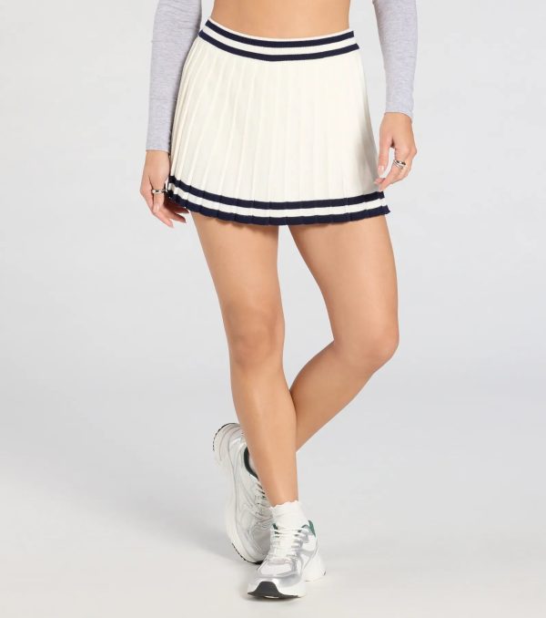 Preppy Demure Pleated Striped Knit Skort - Image 2