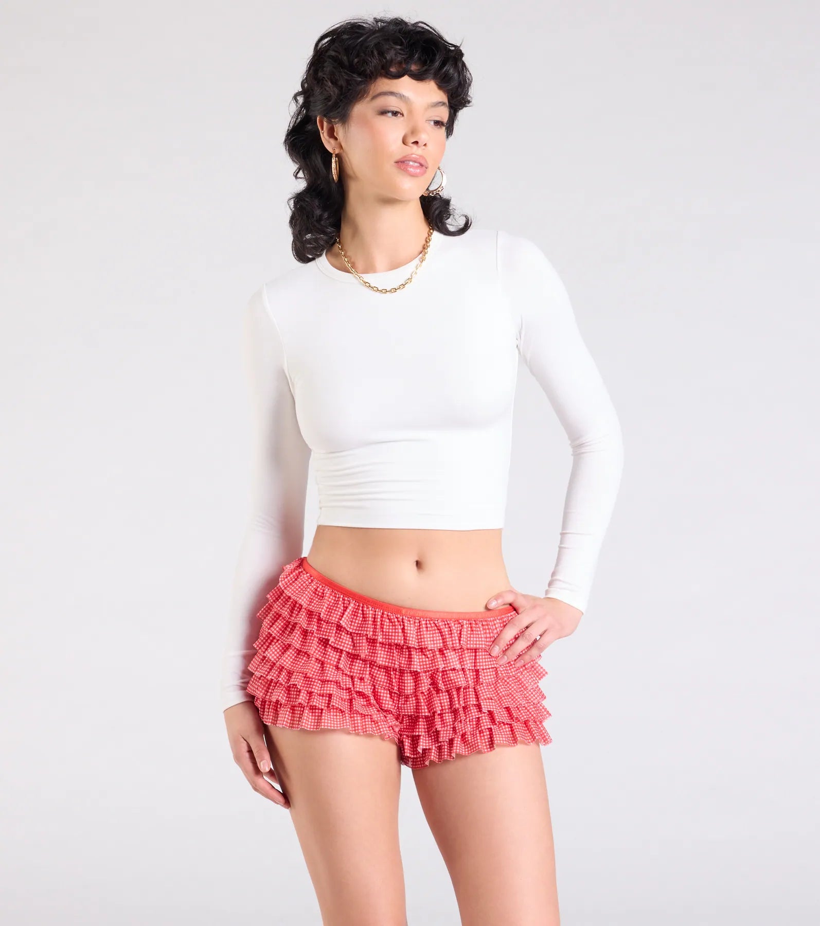 Chic Statement Gingham Ruffle Hot Shorts - Image 2