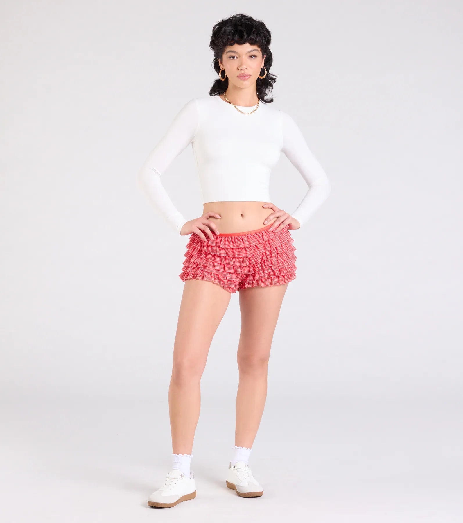 Chic Statement Gingham Ruffle Hot Shorts - Image 5