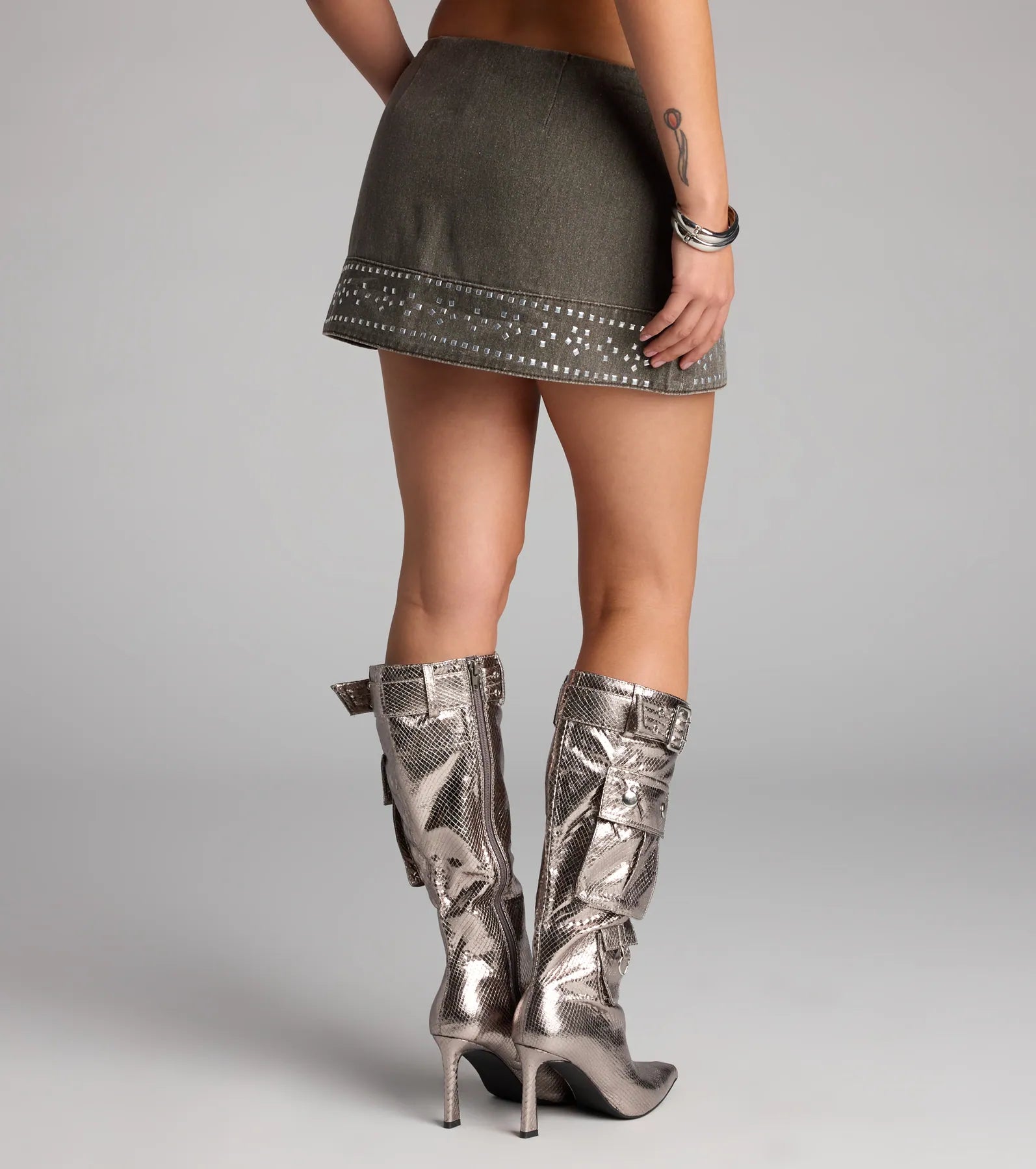 It-Girl Energy Studded Denim Mini Skirt - Image 2