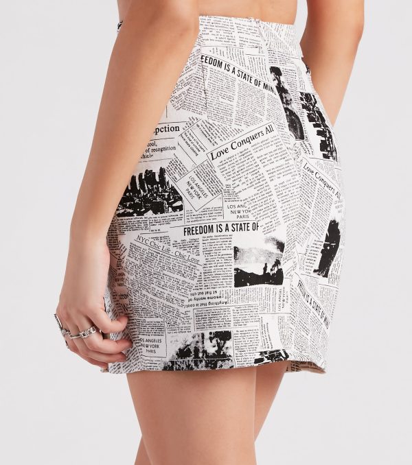 Headliner Newspaper Print Denim Skirt - Image 3
