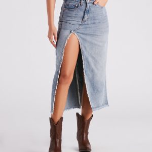 Babe In Denim High Slit Midi Skirt