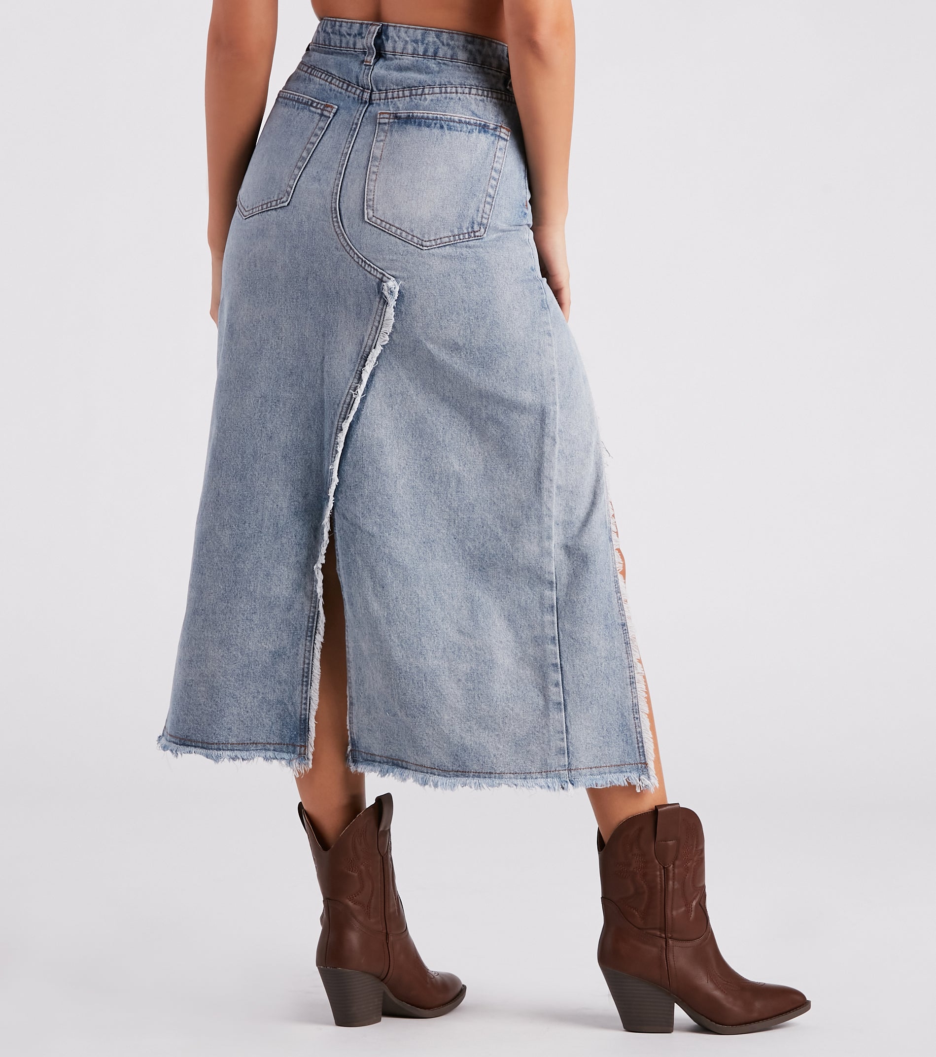 Babe In Denim High Slit Midi Skirt - Image 3