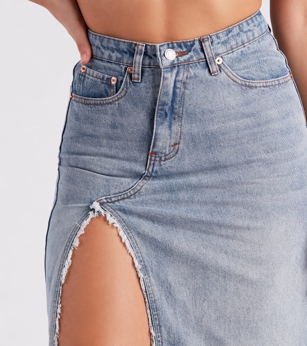 Babe In Denim High Slit Midi Skirt - Image 4