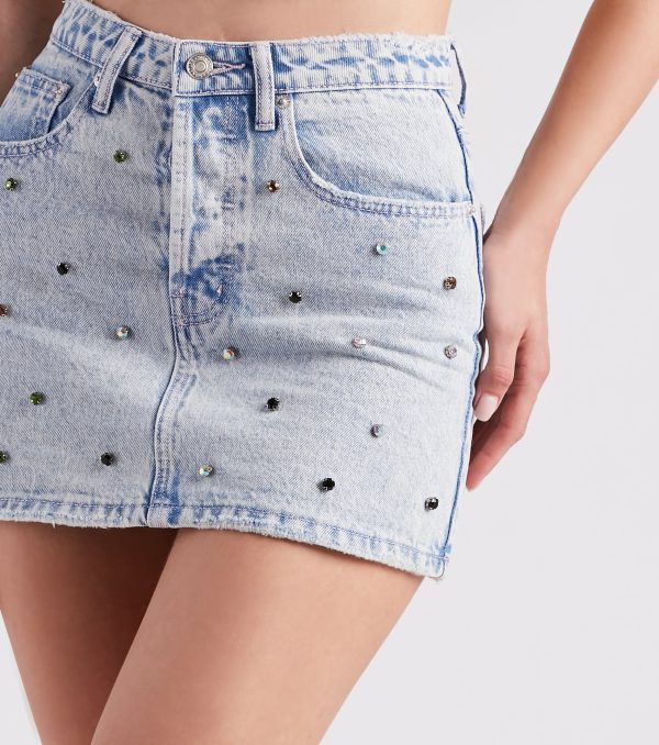 Classic Cutie Rhinestone Denim Mini Skirt - Image 4