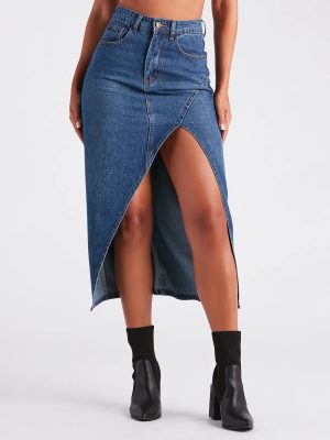 Elevate the Game Denim Slit Midi Skirt