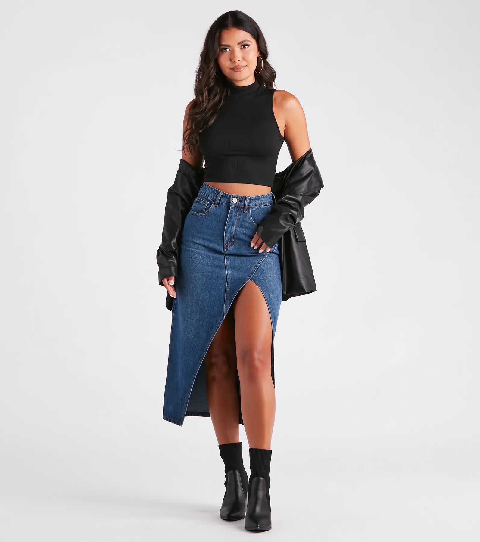 Elevate the Game Denim Slit Midi Skirt - Image 2