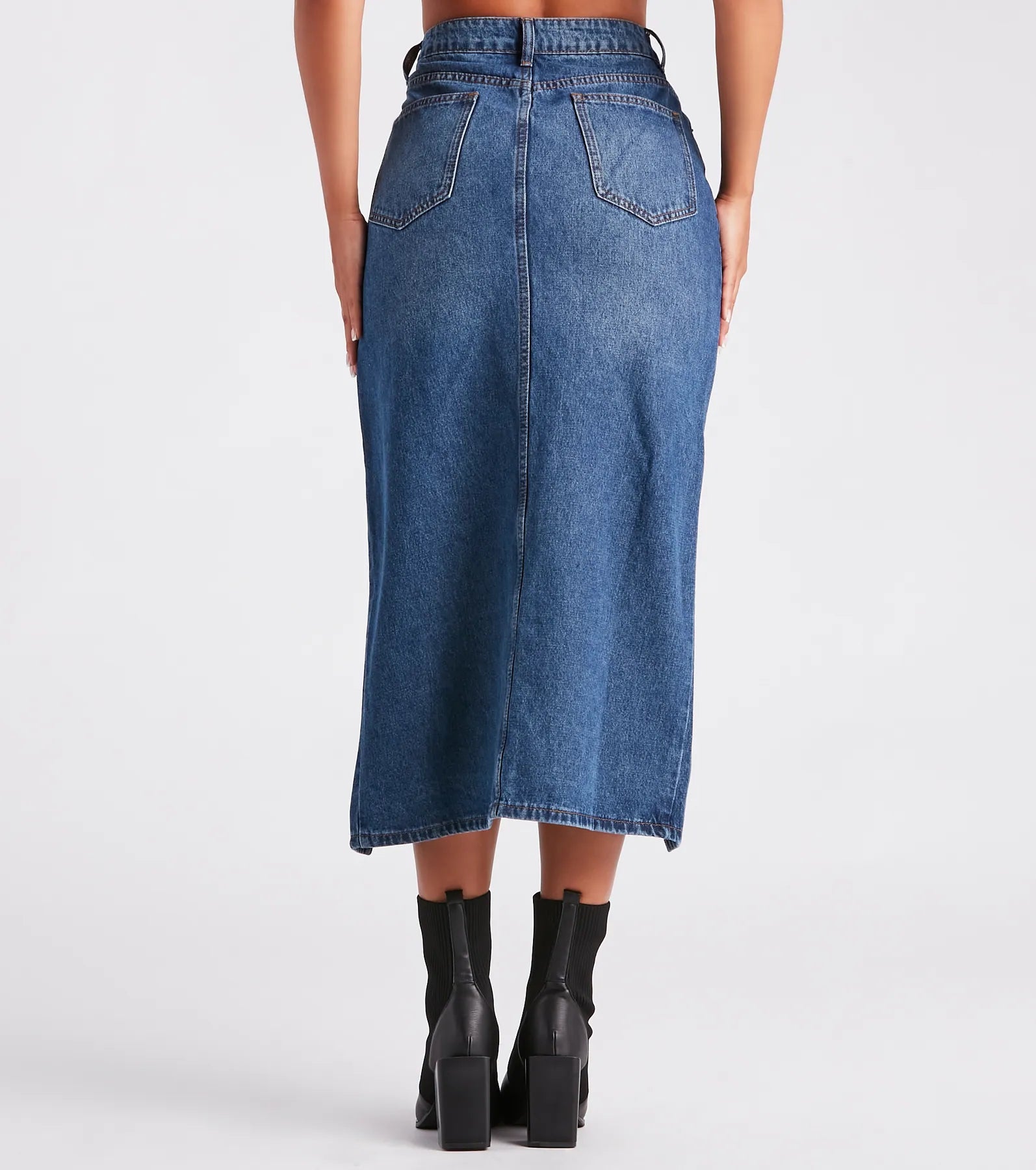 Elevate the Game Denim Slit Midi Skirt - Image 3