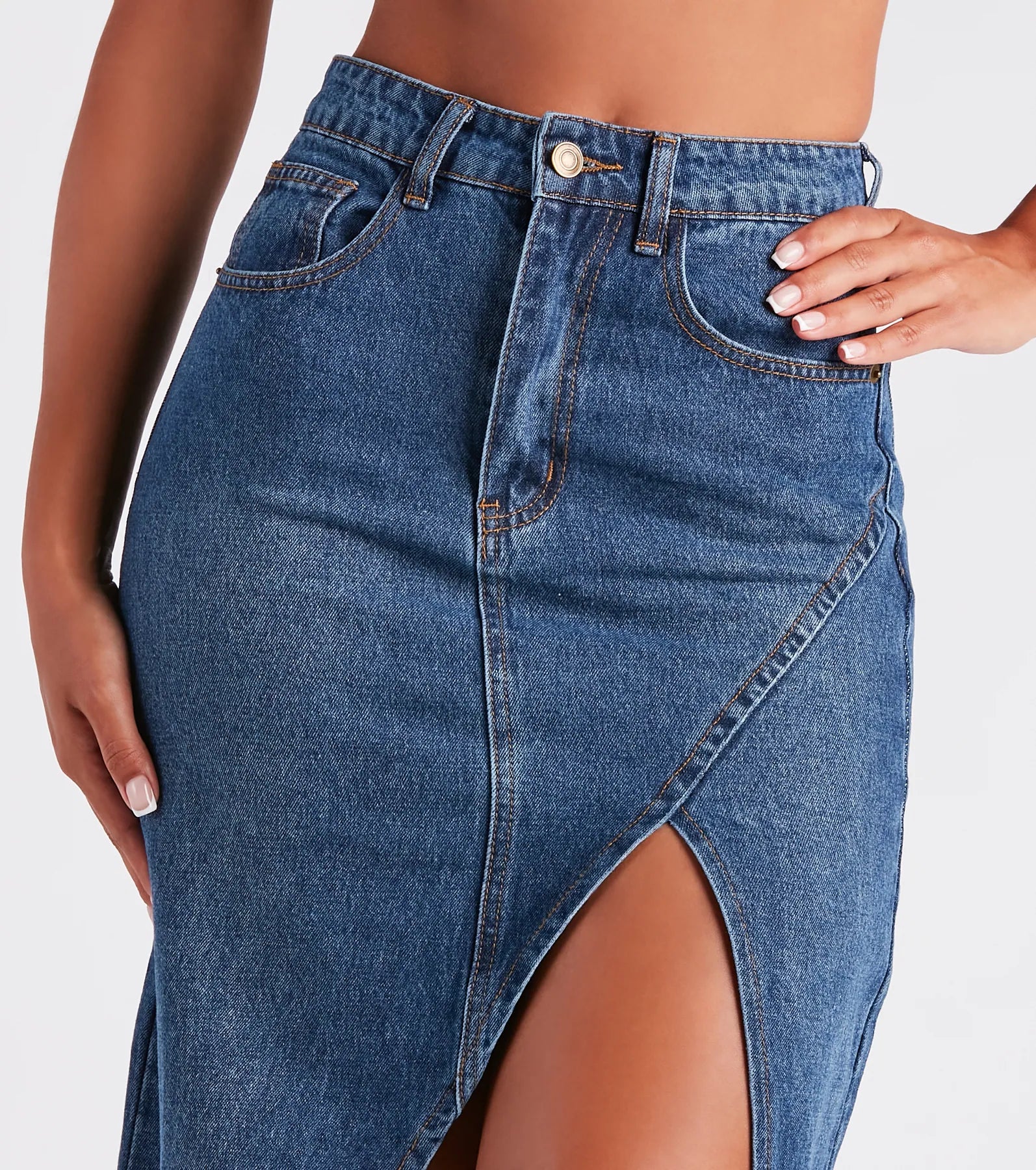 Elevate the Game Denim Slit Midi Skirt - Image 4