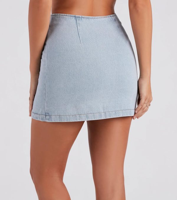 Button Up Babe Denim Pleated Mini Skirt - Image 3